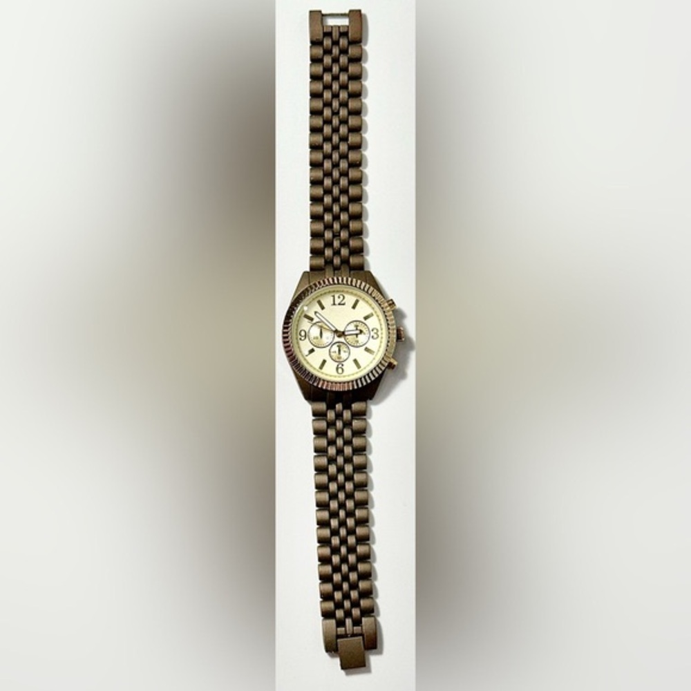 NEW Unisex 36mm Gold & Brown Metal Link Band Watch